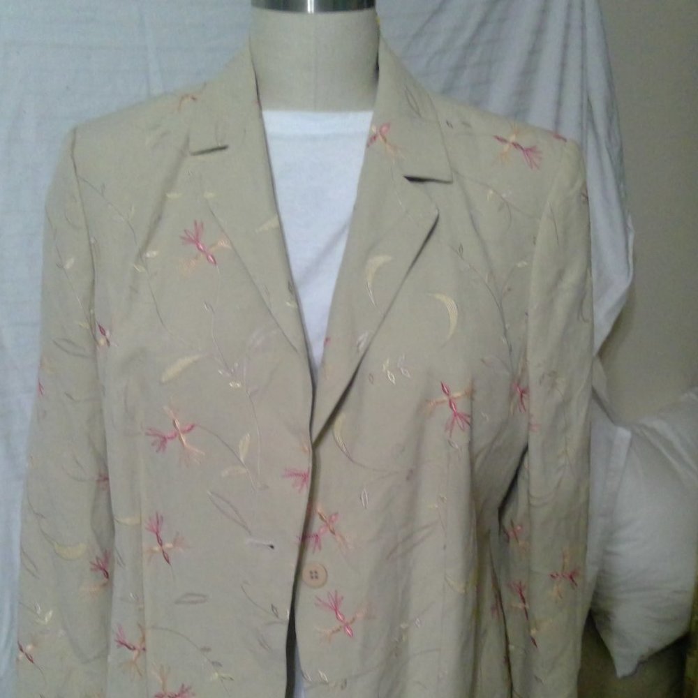 Grace Dane Lewis Embroidered 2 piece fully lined Pant suit Silk Linen Blend  NWT